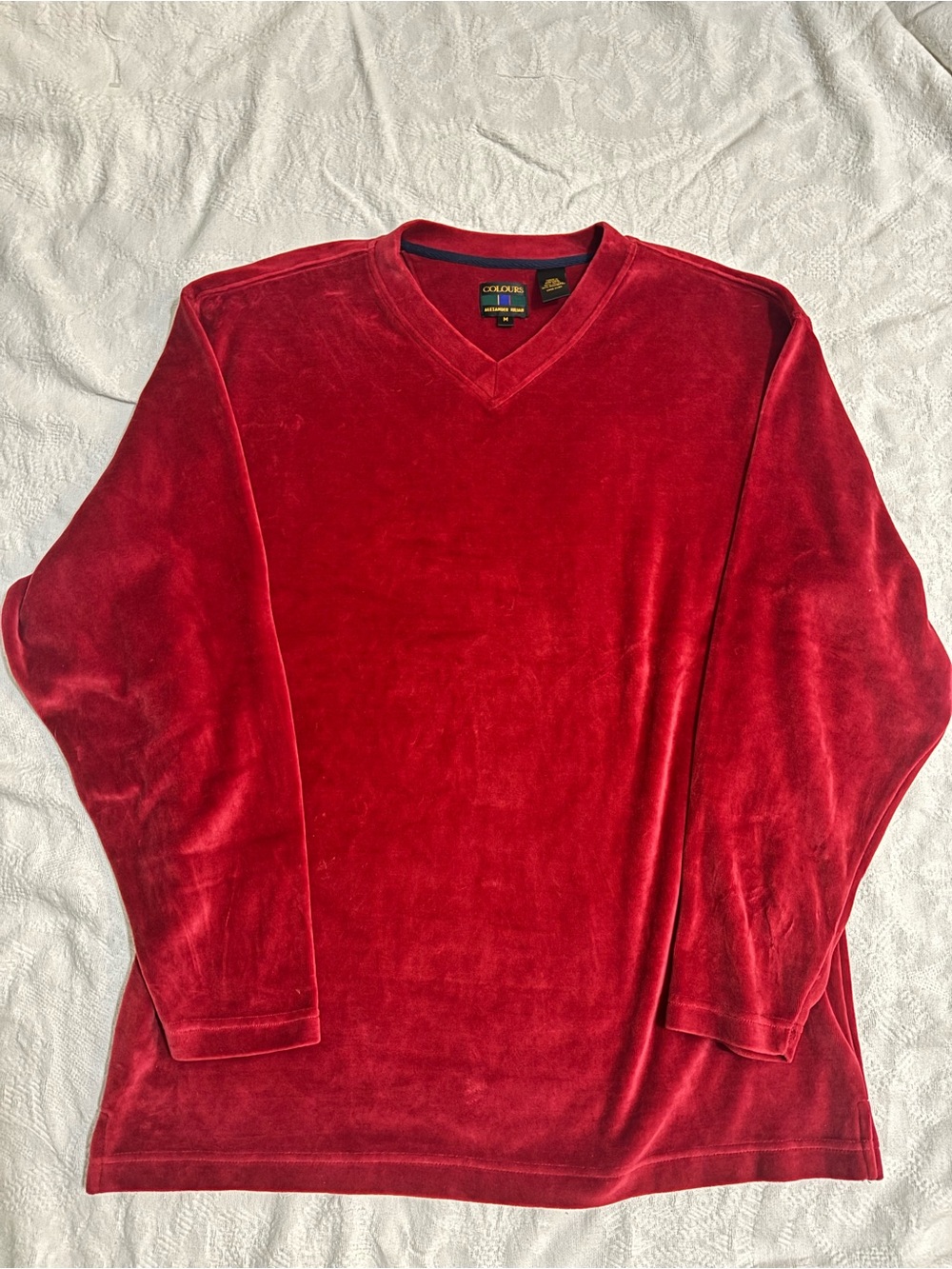 Vintage Colours by Alexander Julian Red Velour V-Neck Pullover Men’s M 90s